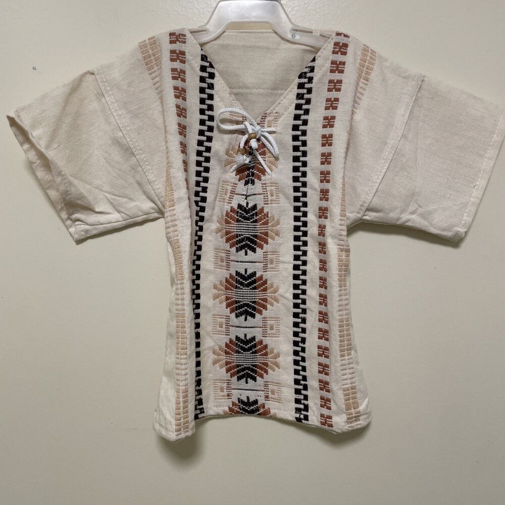 Guatemalan Linen Embroidered Shirt Handwoven Children’s 6 Hippie Natural